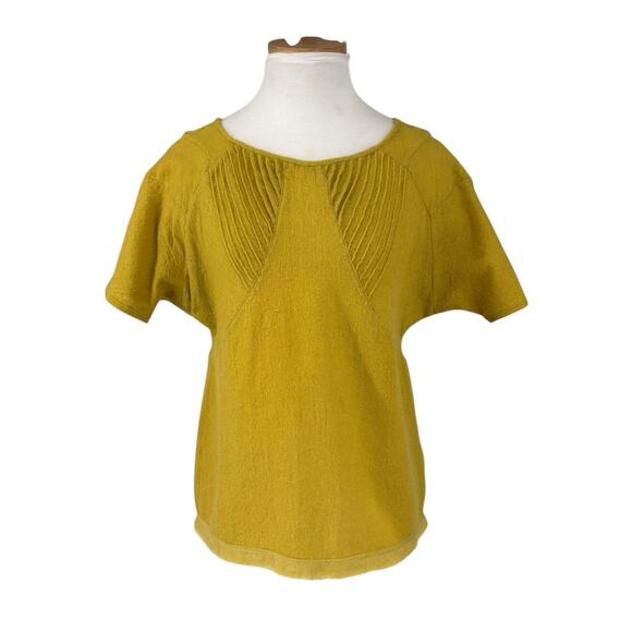 Lerario Beatriz 100% Wool Dolman Sleeve Top Chartreuse Size 10 Lagenlook Modern - Picture 1 of 10